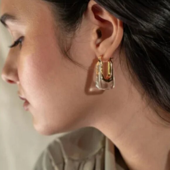 14K Gold Filled White Resin Earrings - Picture 2 of 7